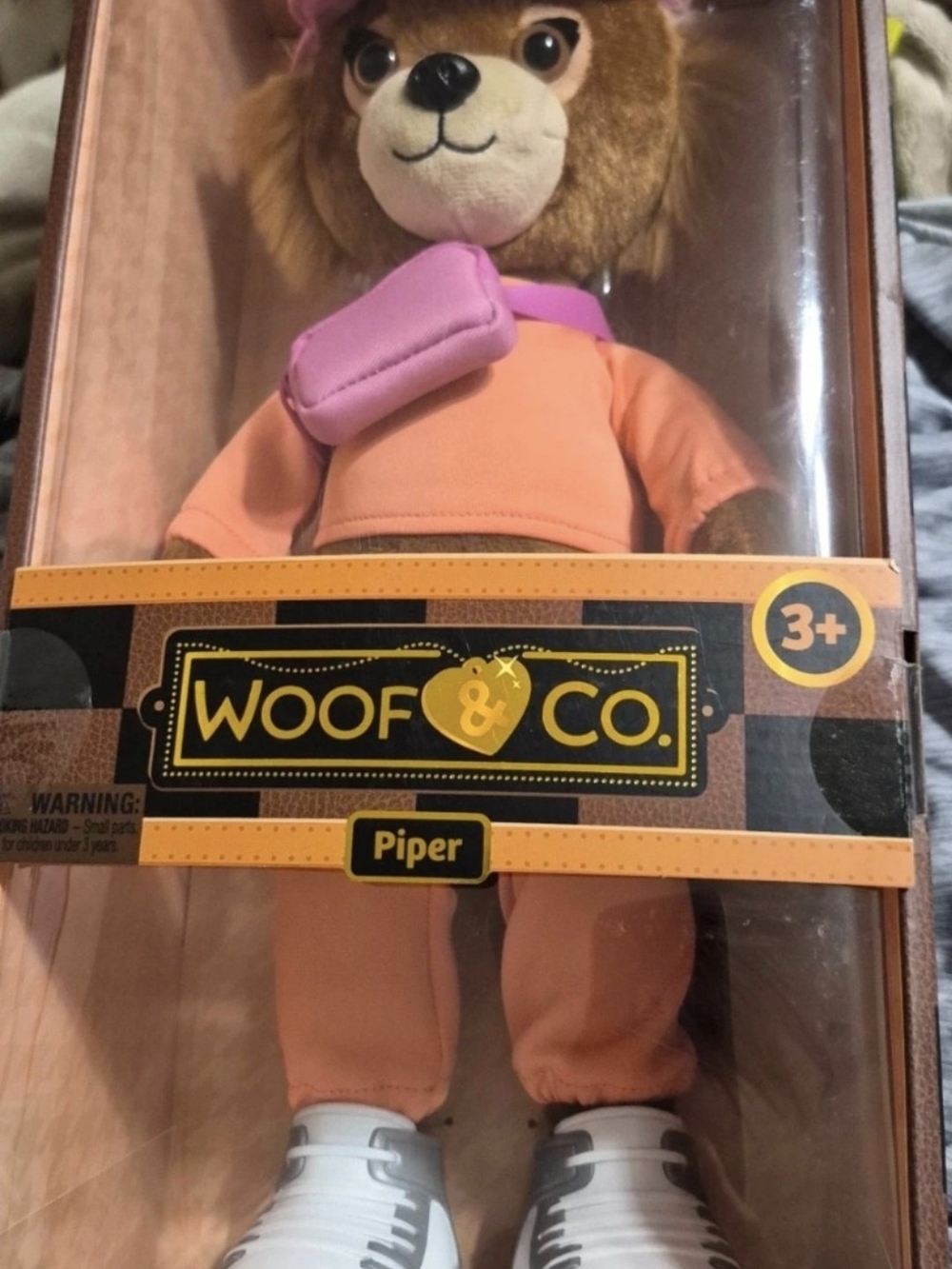 Piper Plush Dog Doll in Peach with Pink Bag